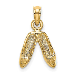 14K Gold 3D Polished Textured Ballerina Slippers Charm