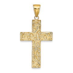 14K Polished/Textured Nugget Style Cross Pendant