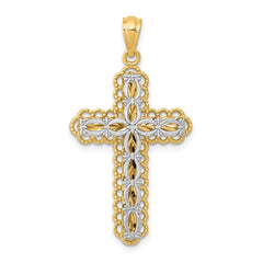 14K Two-tone Gold Polished 2 Level Cross Pendant