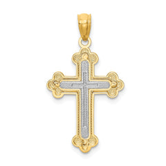 14k Two-tone Polished Budded Cross