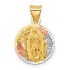 14K w/Rhodium Polished D/C Lady Of Guadalupe Circle Pendant - 2