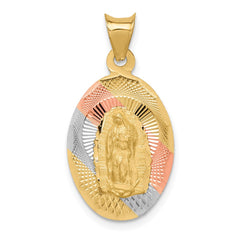 14K w/Rhodium D/C Lady Of Guadalupe Oval Pendant - 2