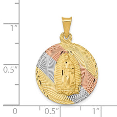 14K w/Rhodium Polished D/C Lady Of Guadalupe Circle Pendant - 4
