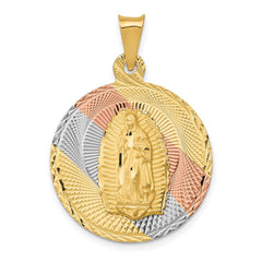 14K w/Rhodium Polished D/C Lady Of Guadalupe Circle Pendant - 4
