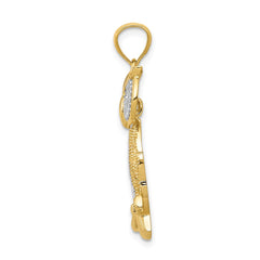 14k w/ Rhodium Diamond-cut Polished Moveable Owl Pendant