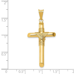 14K Polished w/Center Wrap Tube Cross Pendant - 4