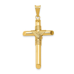 14K Polished w/Center Wrap Tube Cross Pendant - 4