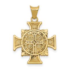 14K w/Rhodium St. Benedict Semi-solid Pendant