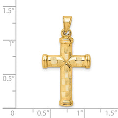 14k Hollow Diamond-cut Cross Pendant - 2