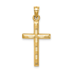 14k Hollow Diamond-cut Cross Pendant - 4