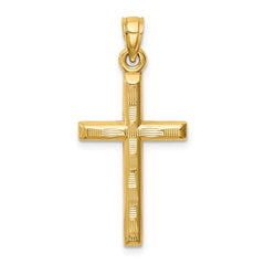 14k Hollow Diamond-cut Cross Pendant - 4