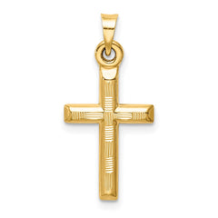 14k Hollow Diamond-cut Cross Pendant - 9