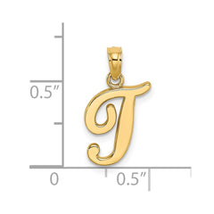 14KY Script Letter T Initial Pendant - 2