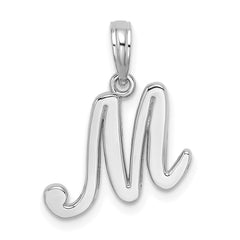 14KW White Gold Script Letter M Initial Pendant - 2
