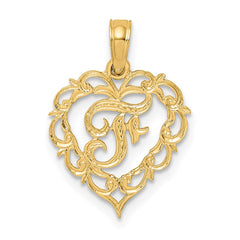 14KY Heart Script Letter F Initial Charm