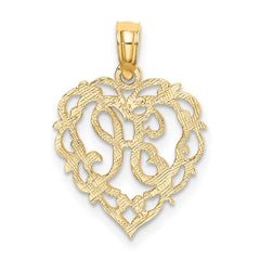 14KY Heart Script Letter H Initial Charm