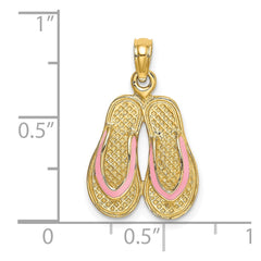14k 3D W/ Pink Enamel Double Flip-Flop Charm - 2