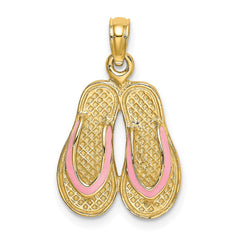 14k 3D W/ Pink Enamel Double Flip-Flop Charm - 2