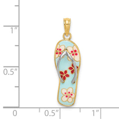14K w/Rhodium 3D Enamel Fuschia and White Flowers On Aqua Flip-Flop Charm
