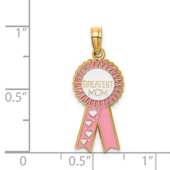 14K Enamel GREATEST MOM Pink RIBBON Charm