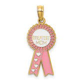 14K Enamel GREATEST MOM Pink RIBBON Charm