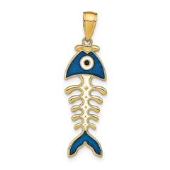 14k 3D Blue Enamel Fish Bone Pendant