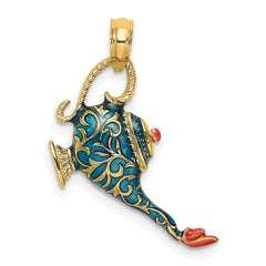 14K w/ Enamel 3-D Textured Blue Genie Lamp Charm
