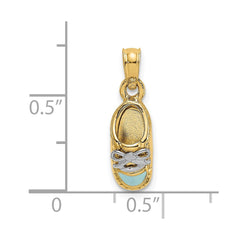 14K w/ White Rhodium 3-D Light Blue Enamel Baby Shoe Charm