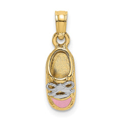 14K & Rhodium 3-D Pink Enamel Baby Shoe Charm