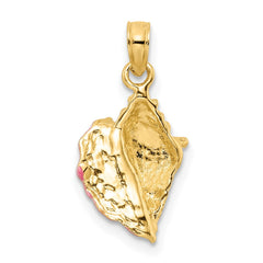14k Textured and Enamel Conch Shell Pendant - 2