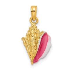 14k Textured and Enamel Conch Shell Pendant - 2