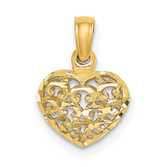14K 3-D Diamond-cut Mini Puffed Heart Charm