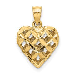 14K 3-D Diamond-cut Filigree Puffed Heart Charm - 2
