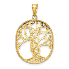 14K Tree of Life Celtic Knot in Oval Frame Pendant