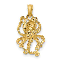 14K Textured Octopus Charm - 4
