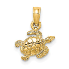 14K Textured Sea Turtle Charm - 2