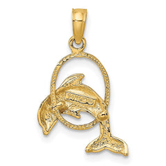 14K Polished Dolphin Jumping Through Hoop Charm - 2