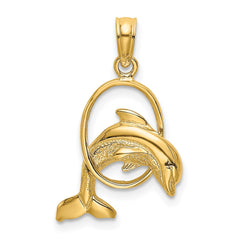 14K Polished Dolphin Jumping Through Hoop Charm - 2
