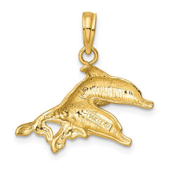 14K Polished /Engraved Dolphins Charm