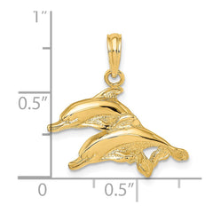 14K Polished /Engraved Dolphins Charm