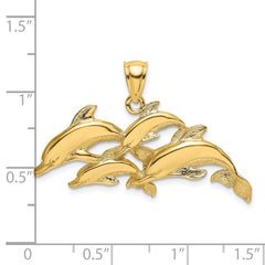 14K Polished Four Dolphins Swimming Charm