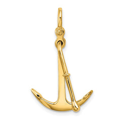 14K 3-D Polished Anchor 2 Piece and Moveable Charm - 2