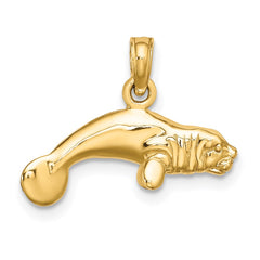 14K 3-D Polished Swimming Manatee Charm - 2