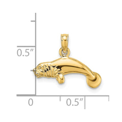 14K 3-D Polished Swimming Manatee Charm - 2