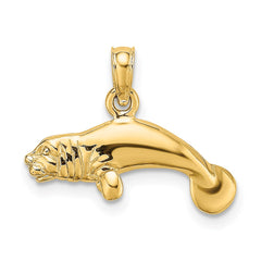 14K 3-D Polished Swimming Manatee Charm - 2
