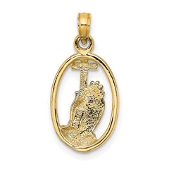 14K Praying Hands and Cross In Oval Charm