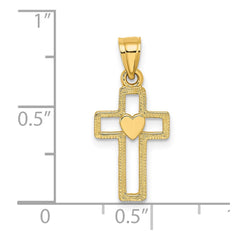 14K Cut-Out Cross w/ Heart Charm