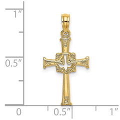 14K Polished and Engraved Cross and Dove Charm