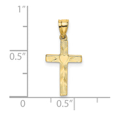 14K Polished and Engraved Cross W/ Heart Center Charm