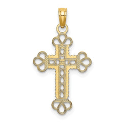 14K Textured and Cut-Out W/ Rope Frame Block Cross Charm